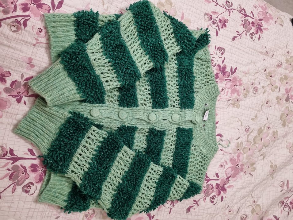 Yeşil Çizgili Örgü Zara Hırka - Görsel 2