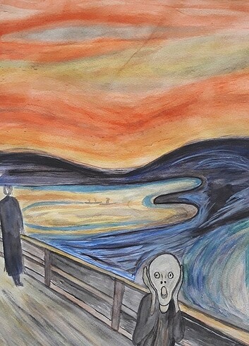  Beden 35x48 Sulu Boya Resim Edvard Munch Scream Çığlık İmitasyon 