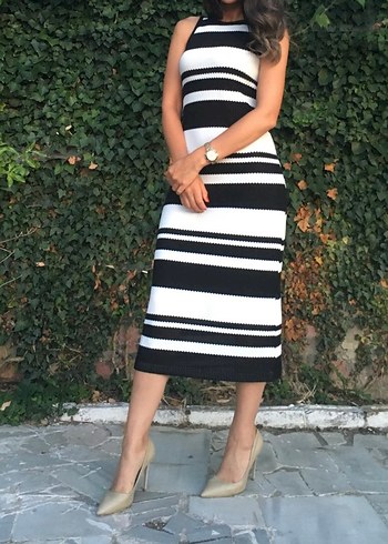 Zebra Desenli Uzun Fitilli Kadın Elbise