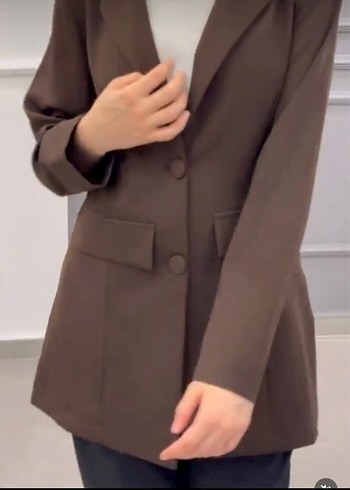 Kahverengi Düğmeli Kadın Blazer Ceket
