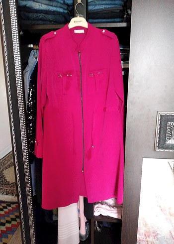 Uzun Kollu Pembe Fermuarlı Kadın Tunik - Görsel 2