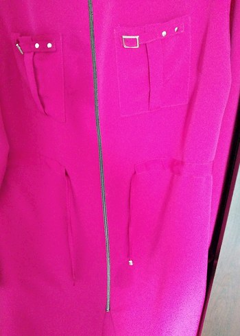 Uzun Kollu Pembe Fermuarlı Kadın Tunik - Görsel 5