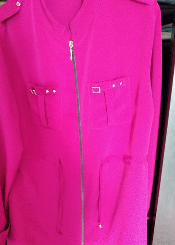 Uzun Kollu Pembe Fermuarlı Kadın Tunik - Görsel 3