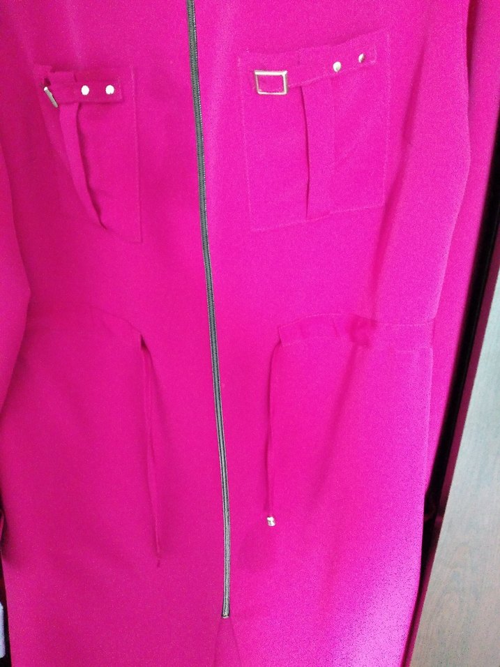 Uzun Kollu Pembe Fermuarlı Kadın Tunik - Görsel 5