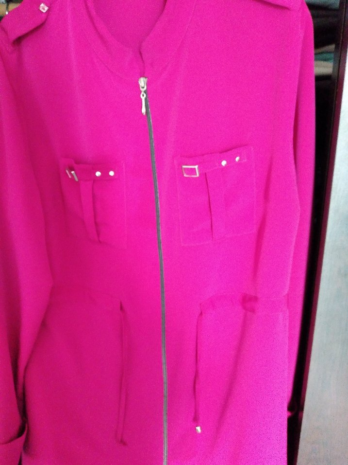 Uzun Kollu Pembe Fermuarlı Kadın Tunik - Görsel 3