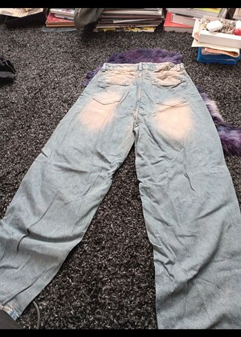 açık Mavi Loose Fit eskitme tarz y2k streetwear Kadın Jean - Görsel 2