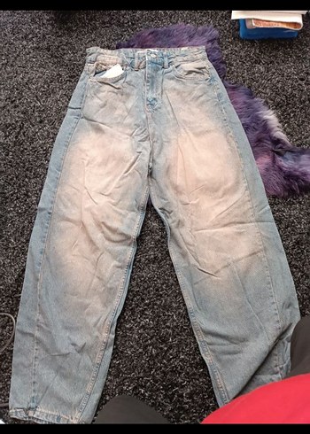 açık Mavi Loose Fit eskitme tarz y2k streetwear Kadın Jean - Görsel 3