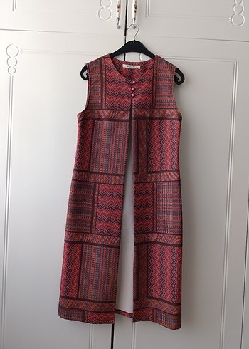 Bordo Bohem Uzun Kadın Yelek - Görsel 4