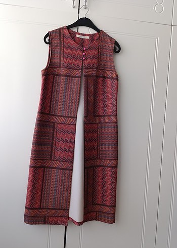 Bordo Bohem Uzun Kadın Yelek - Görsel 6