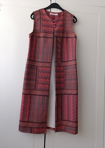 Bordo Bohem Uzun Kadın Yelek - Görsel 5