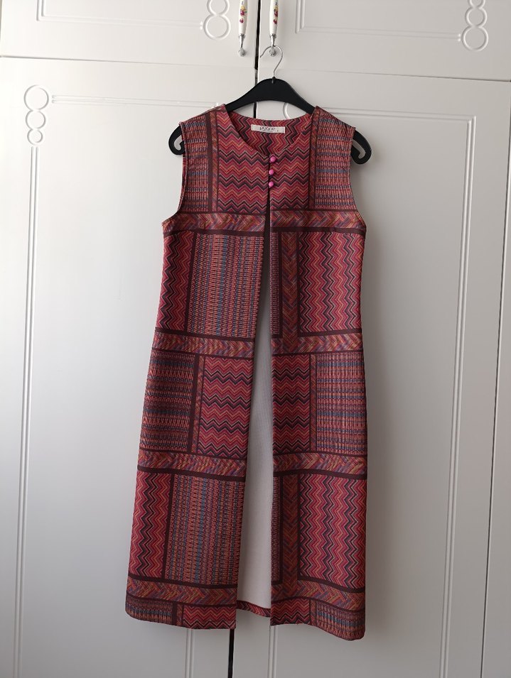 Bordo Bohem Uzun Kadın Yelek - Görsel 4