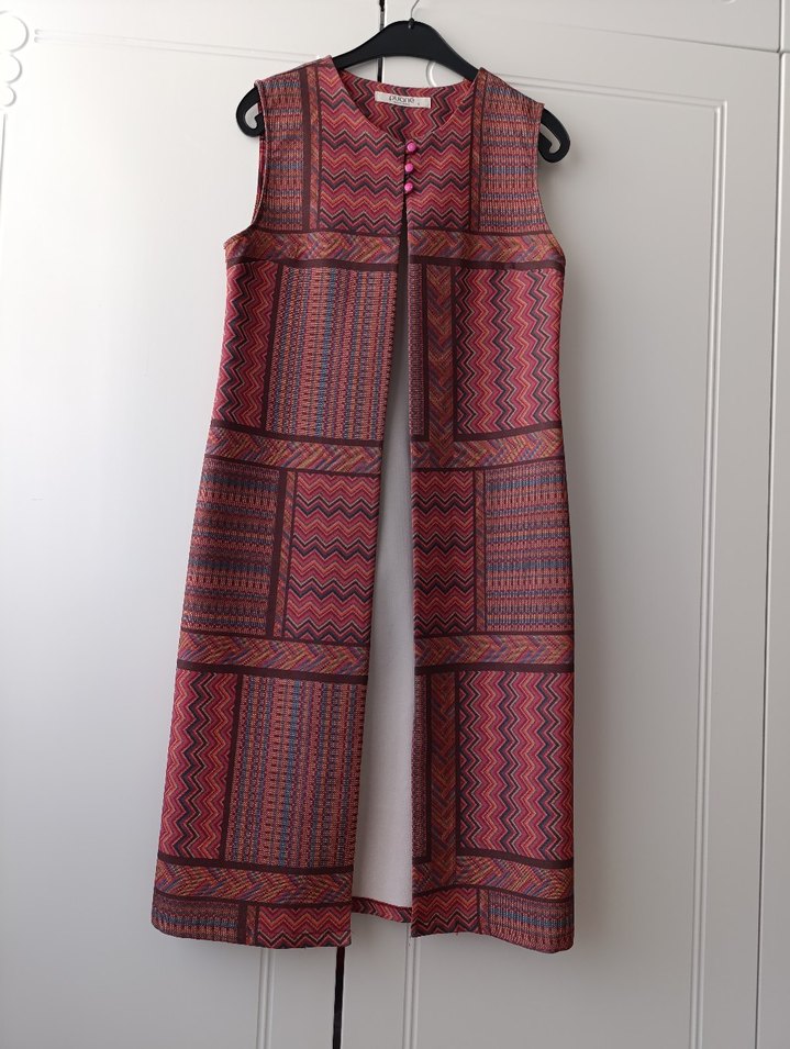 Bordo Bohem Uzun Kadın Yelek - Görsel 5