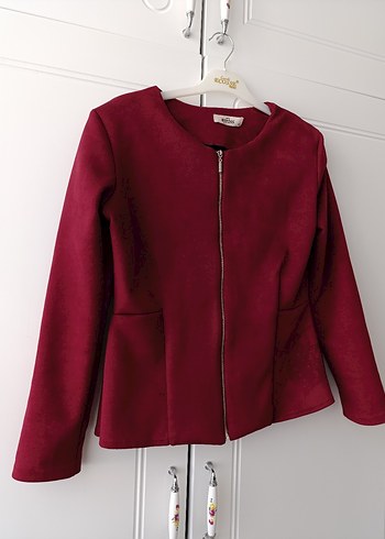 Bordo Fermuarlı Kadın Ceket - Görsel 5