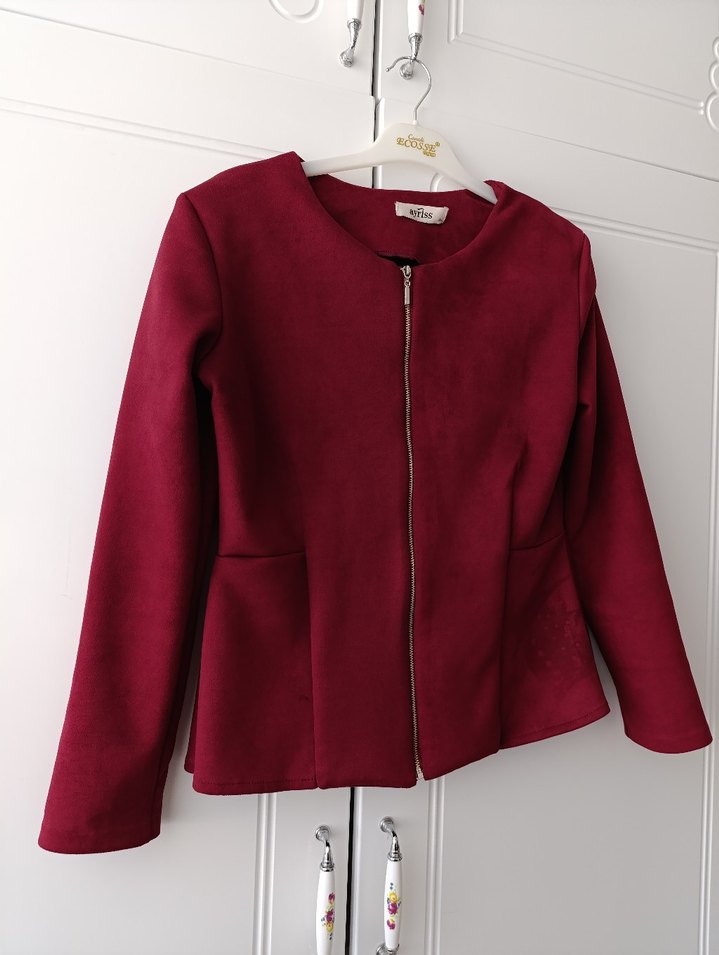 Bordo Fermuarlı Kadın Ceket - Görsel 5
