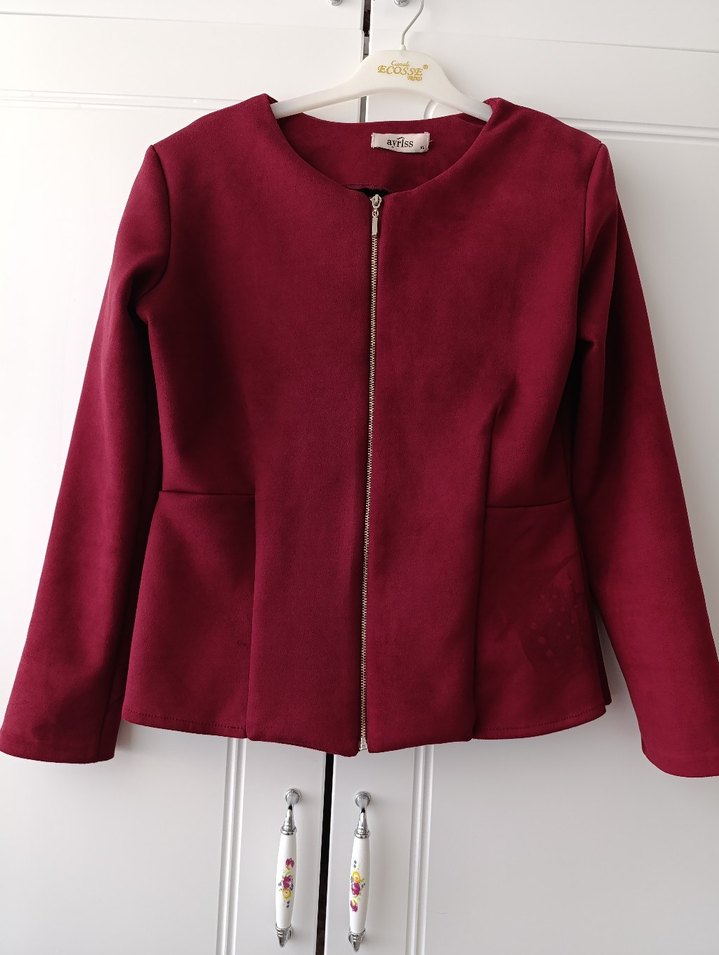 Bordo Fermuarlı Kadın Ceket - Görsel 2
