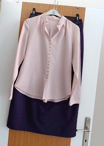 Pembe Saten Gömlek, Düğmeli, Uzun Kollu - Görsel 3