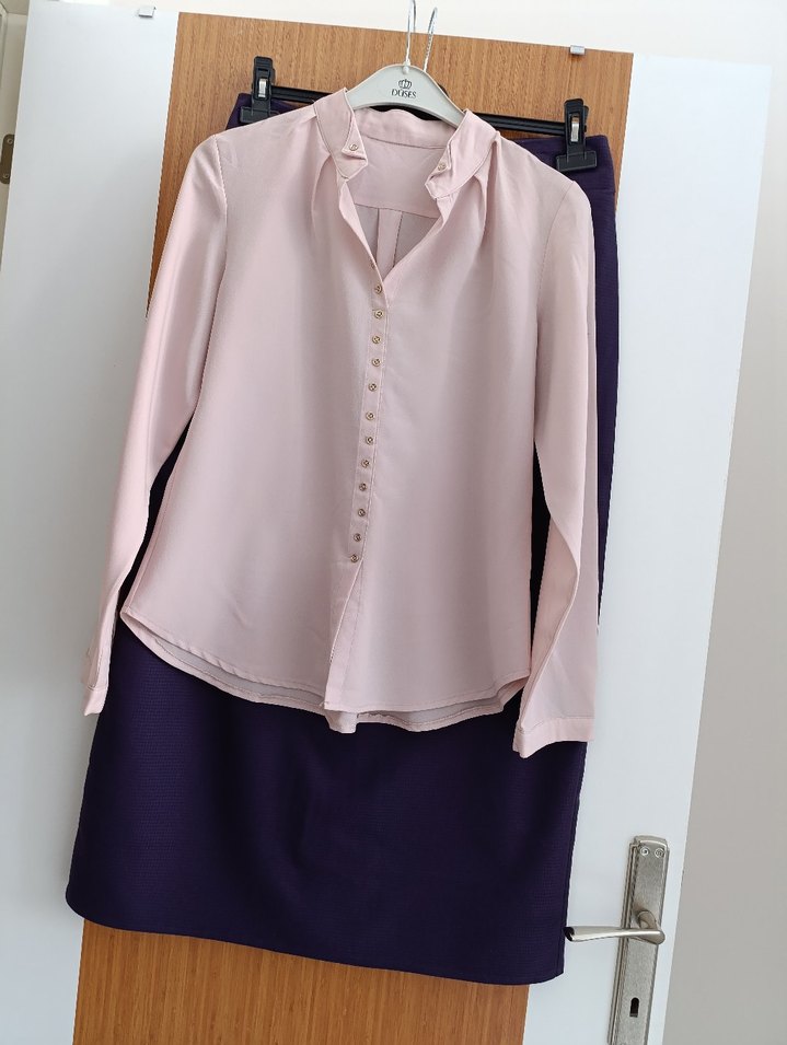 Pembe Saten Gömlek, Düğmeli, Uzun Kollu - Görsel 3