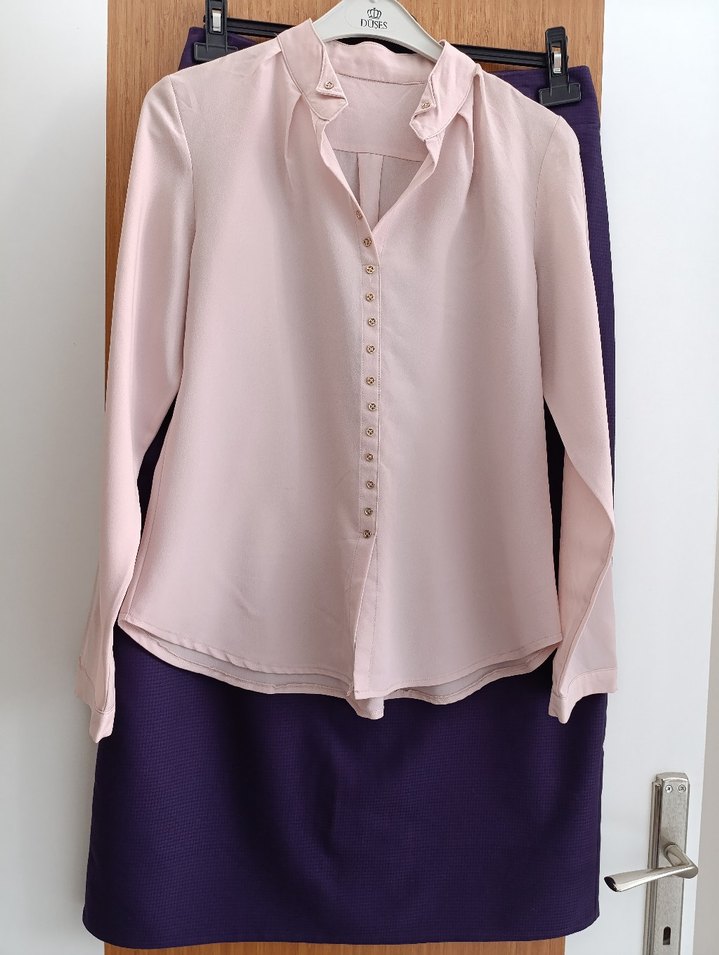 Pembe Saten Gömlek, Düğmeli, Uzun Kollu - Görsel 2