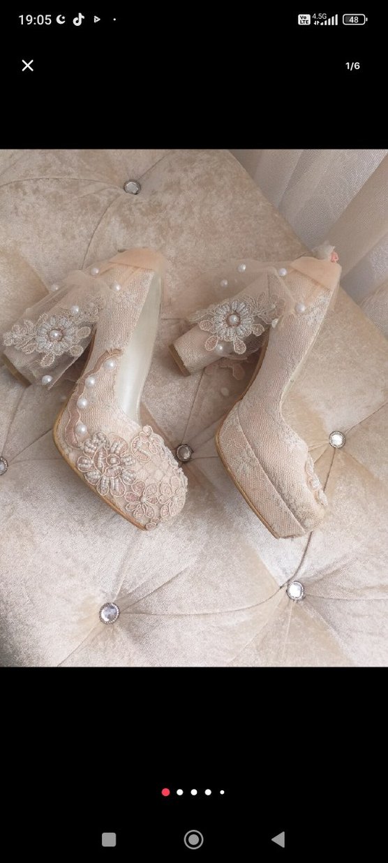 Dantel Detaylı Beyaz Dolgu Topuklu Gelin Ayakkabısı - Görsel 4