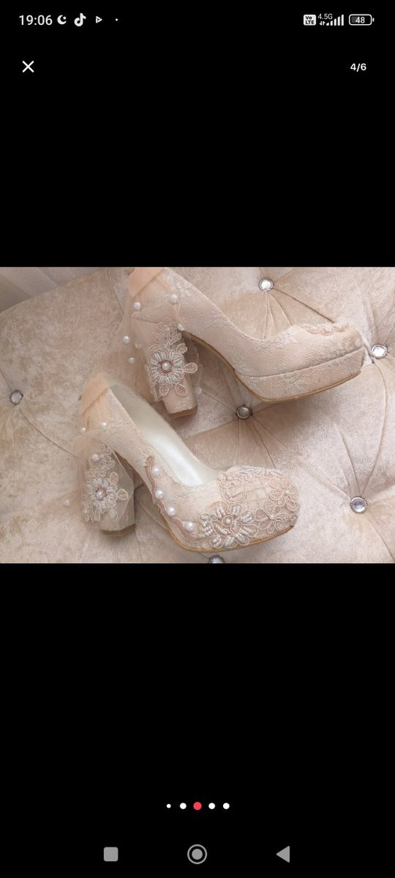 Dantel Detaylı Beyaz Dolgu Topuklu Gelin Ayakkabısı - Görsel 2