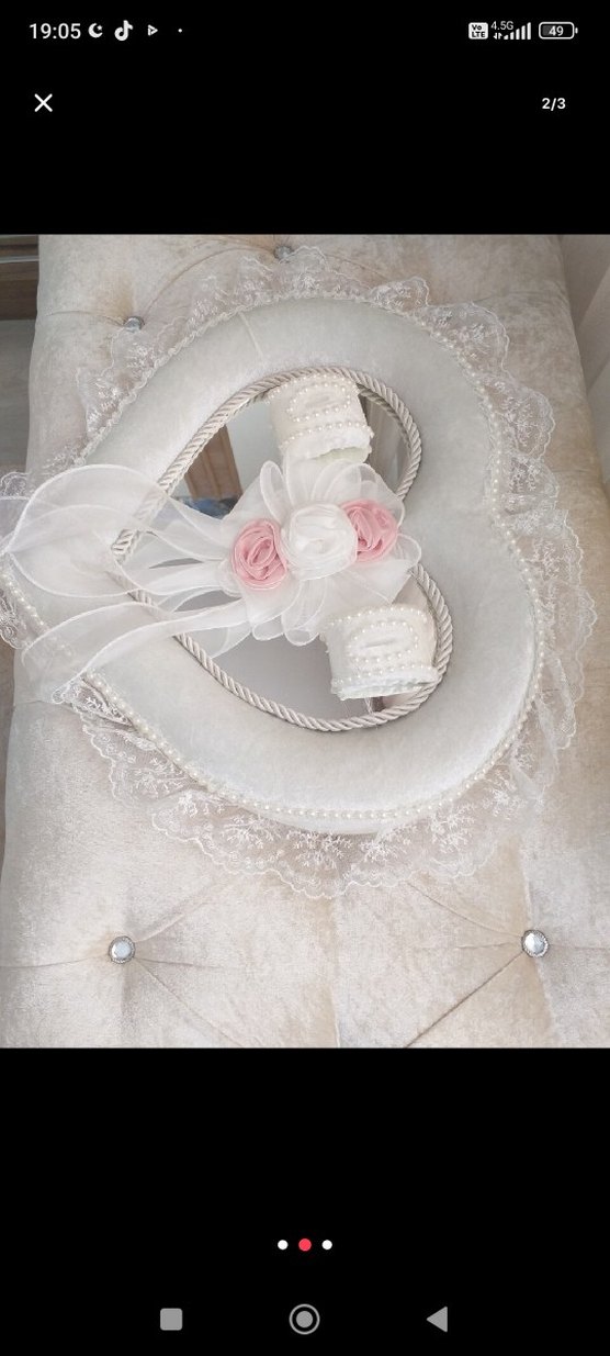 Dantel Detaylı Beyaz Kalp Şekilli Düğün Aksesuarı - Görsel 3