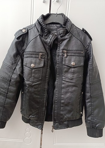 Gri Deri Erkek Çocuk Biker Ceket - Görsel 3