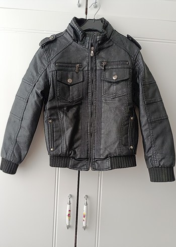 Gri Deri Erkek Çocuk Biker Ceket - Görsel 2