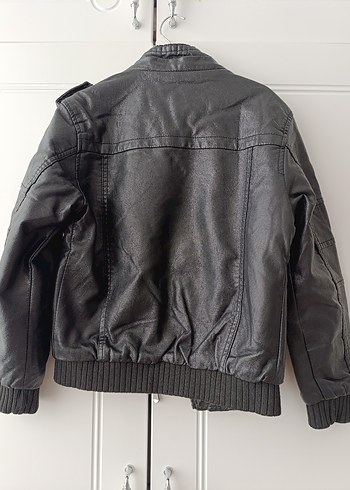 Gri Deri Erkek Çocuk Biker Ceket - Görsel 4