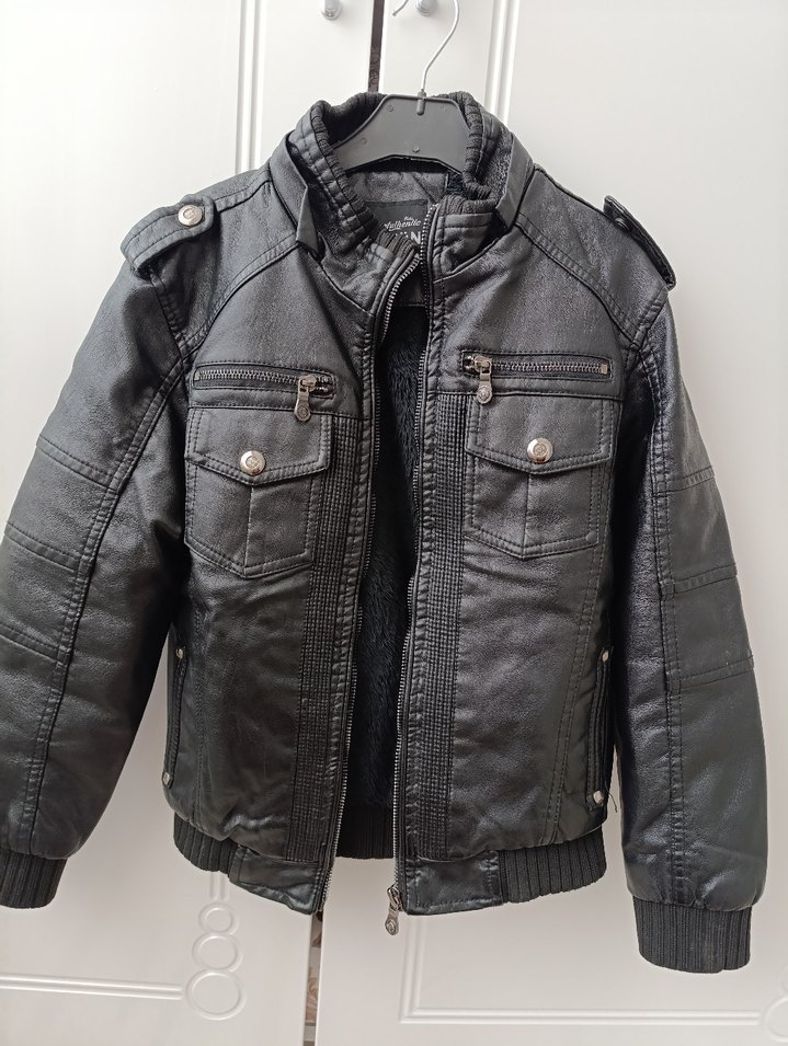 Gri Deri Erkek Çocuk Biker Ceket - Görsel 3