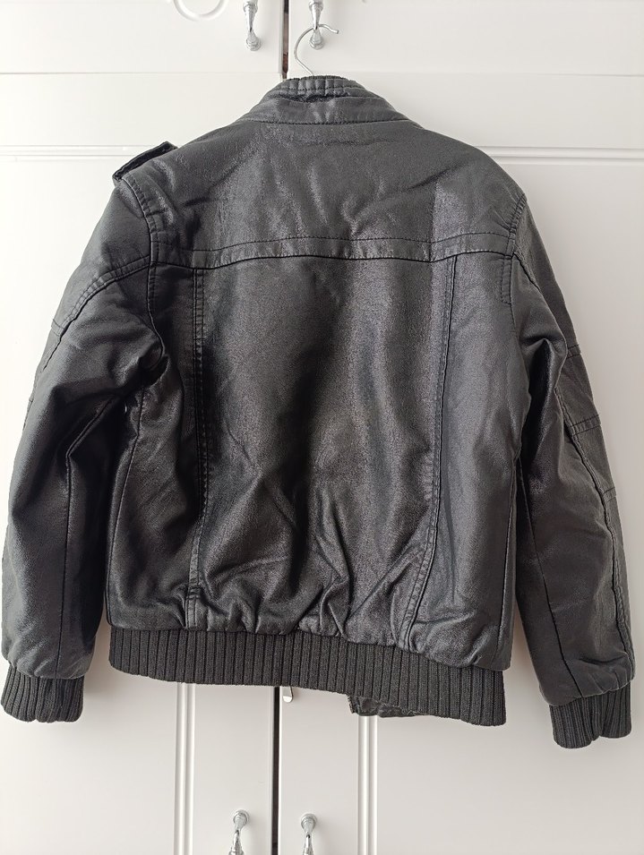 Gri Deri Erkek Çocuk Biker Ceket - Görsel 4