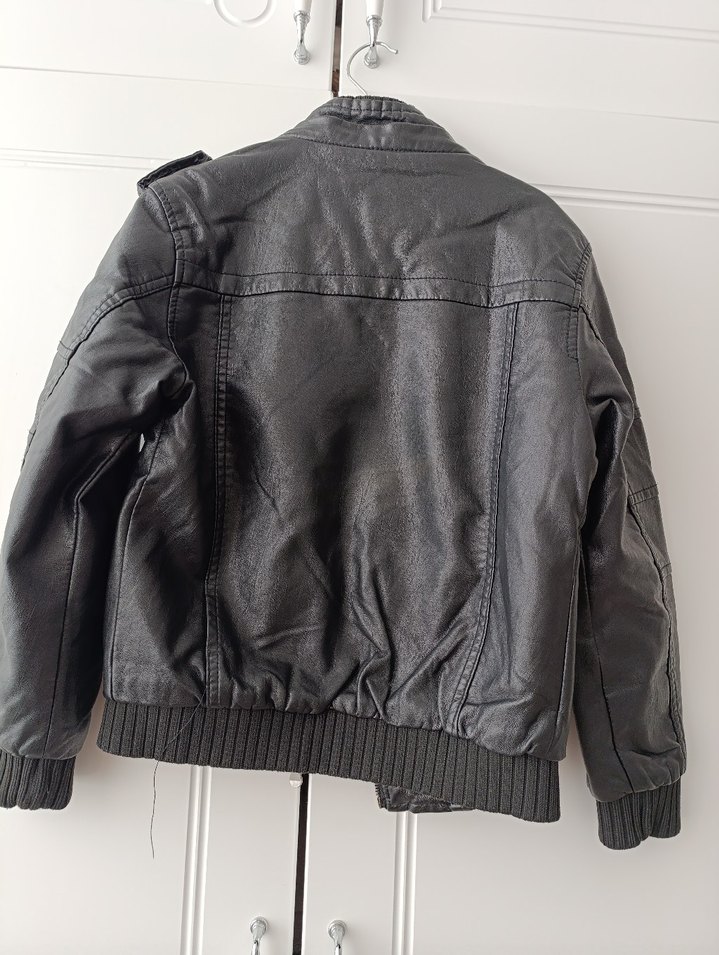 Gri Deri Erkek Çocuk Biker Ceket - Görsel 5