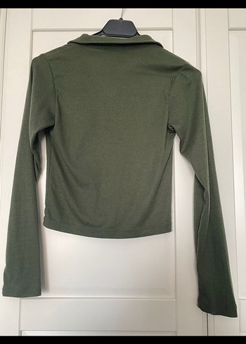 Ambar Haki V Yakalı Uzun Kollu Kadın Bluz - Görsel 3