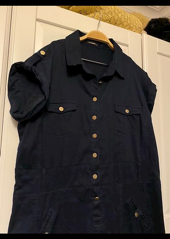 Düğmeli Lacivert Midi Denim Elbise - Görsel 2