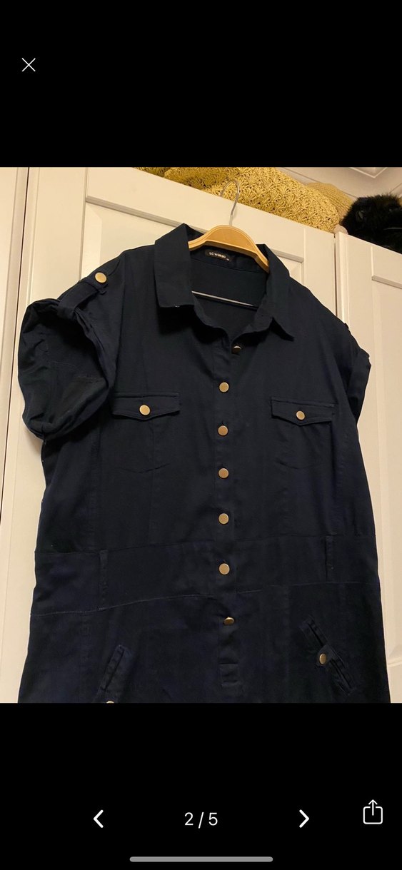 Düğmeli Lacivert Midi Denim Elbise - Görsel 2