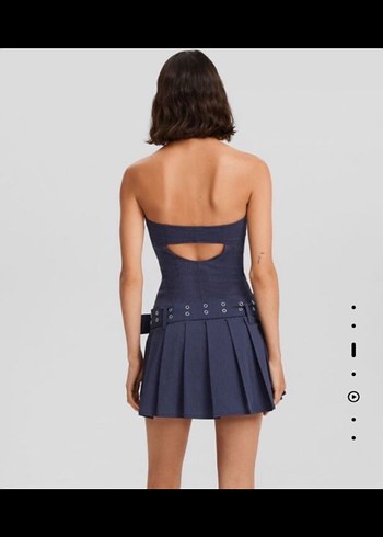 Bershka Koyu Lacivert Mini Straplez Elbise