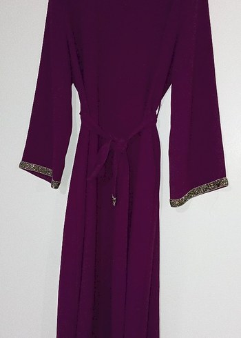 mor Uzun Kollu Drapeli Kadın Elbise - Görsel 3