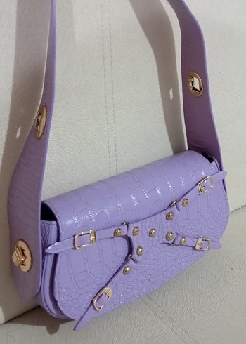 Pastel Mor Deri Yılan Desenli Kadın Çanta - Görsel 2