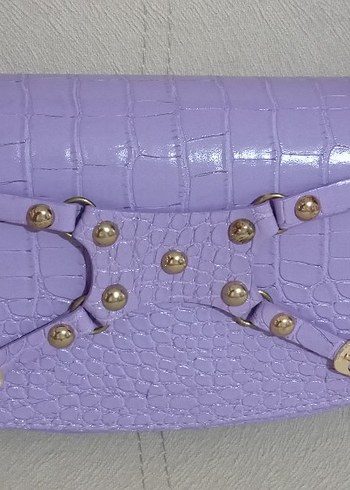 Pastel Mor Deri Yılan Desenli Kadın Çanta - Görsel 3