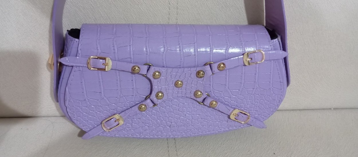 Pastel Mor Deri Yılan Desenli Kadın Çanta - Görsel 3