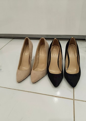 Bej Süet ve siyah süet Stiletto Kadın Topuklu Ayakkabı