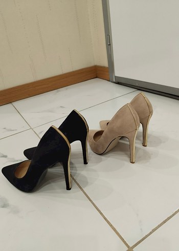 Koton Bej Süet ve siyah süet Stiletto Kadın Topuklu Ayakkabı