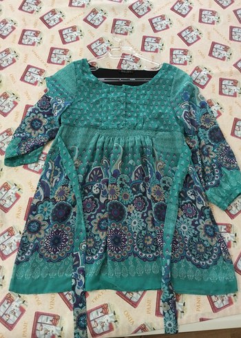 Bohem Uzun Kollu Kuşaklı Turkuaz Hamile Bluz - Görsel 4