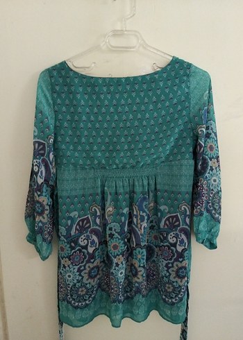 Bohem Uzun Kollu Kuşaklı Turkuaz Hamile Bluz - Görsel 3