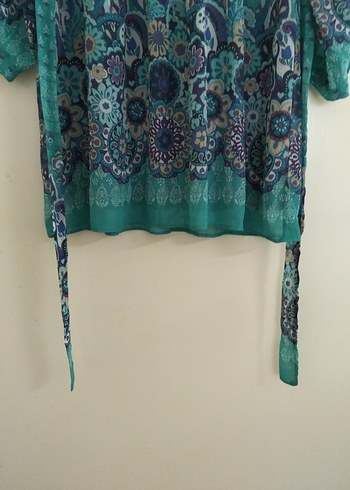 Bohem Uzun Kollu Kuşaklı Turkuaz Hamile Bluz - Görsel 2