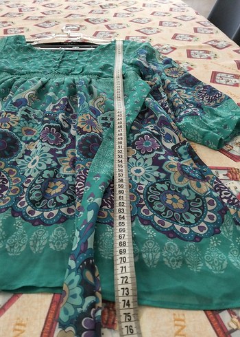 Bohem Uzun Kollu Kuşaklı Turkuaz Hamile Bluz - Görsel 5