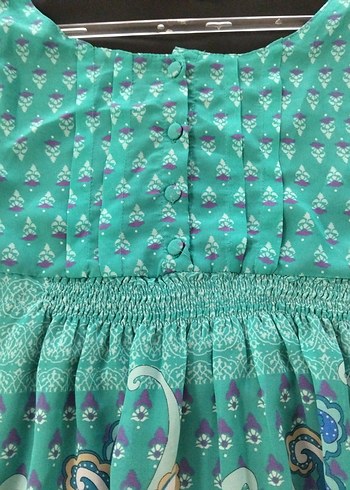 Bohem Uzun Kollu Kuşaklı Turkuaz Hamile Bluz - Görsel 7