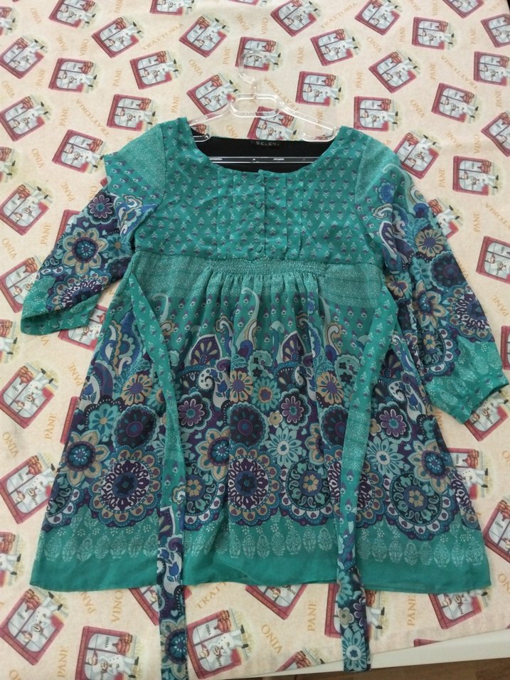 Bohem Uzun Kollu Kuşaklı Turkuaz Hamile Bluz - Görsel 4