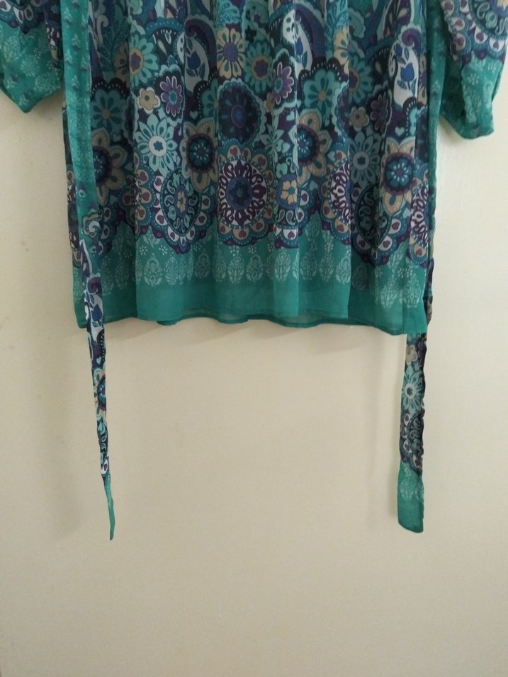 Bohem Uzun Kollu Kuşaklı Turkuaz Hamile Bluz - Görsel 2