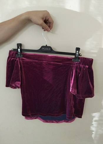 Bordo Kayık Yaka Drapeli Kadın Bluz - Görsel 8