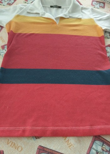 Renkli Çizgili Kız Polo Tişört - Görsel 5